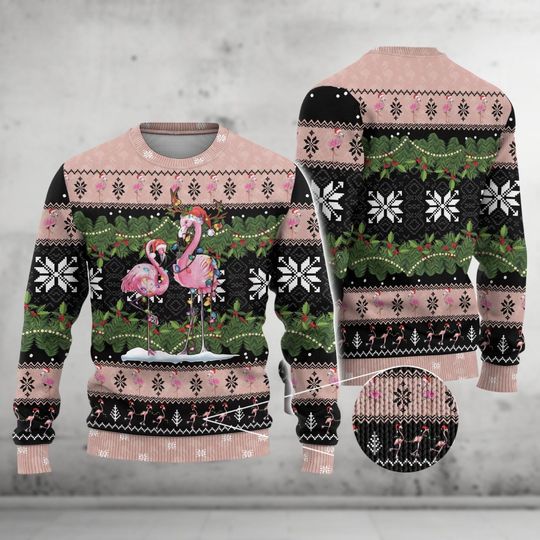 Flamingo Christmas Ugly Sweater, Pink Flamingo Shirt, Animal Lover Sweater, Flamingo Holiday Sweater For Women, Birthday Gift For Her