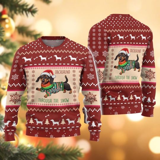 Christmas Dachshund Ugly Sweater, Dog Owner Family Sweater, Dog Lover Xmas Sweater, Wiener Dog Holiday Sweater, Doxie Christmas Shirt