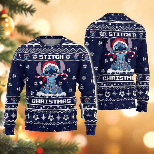 Stitch Christmas Ugly Sweater, Lilo And Stitch Sweater, Disney Holiday Sweater, Stitch Santa Xmas Sweater, Ohana Means Family Sweater