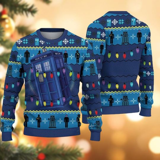 Christmas Doctor Who Ugly Sweater, Police Box Xmas Sweater, Tardis Shirt, Tv Series Sweater Family, Dr Who Holiday Sweater, Xmas Gifts