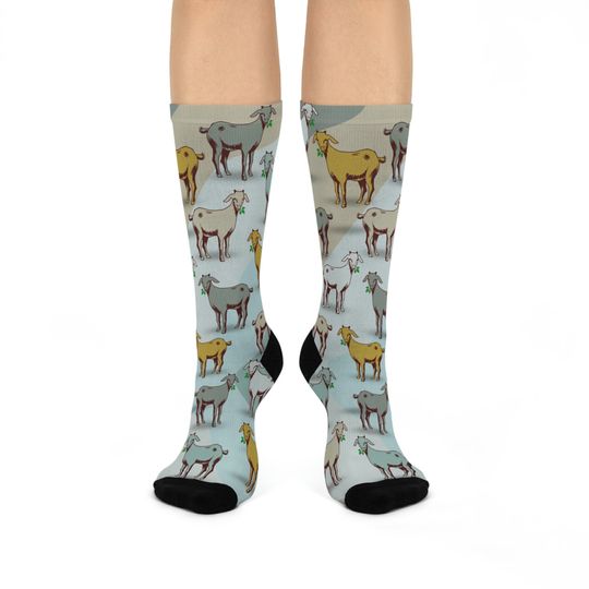 Goat Socks, Boho Farm Unisex Adult Comfortable Lightweight Breathable Stretchy Crew Mid Calf