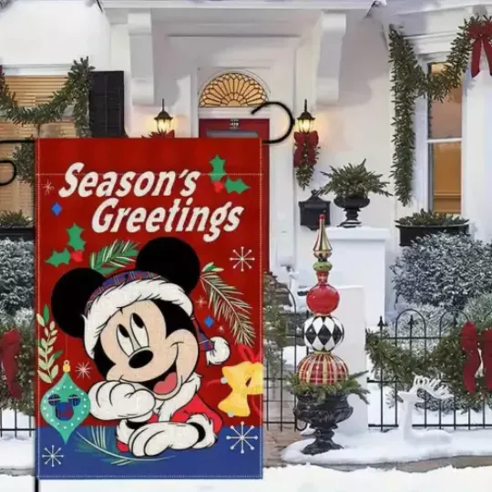 Cute Mickey Mouse Merry Christmas Season's Greetings Winter Holiday Flag