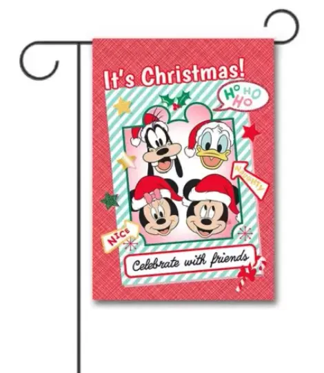 Happy Mickey Mouse And Friends Faces Santa Hat It's Christmas Flag