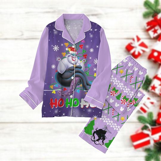Ursula Christmas Pajamas Set, The Little Mermaid Holiday Pajamas, Villains Evil Pajamas Pants, Disney Witches Pjs, Xmas Holiday Gift