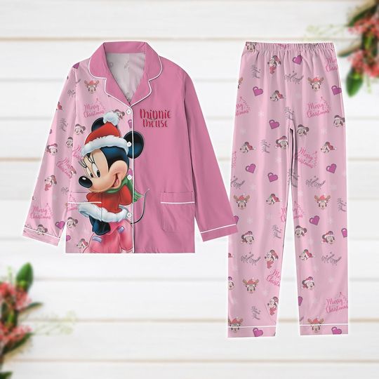 Minnie Christmas Pajamas, Minnie Santa Hat Pajamas Set, Disney Cartoon Xmas Pajamas, Magic Kingdom Shirt, Christmas Gift