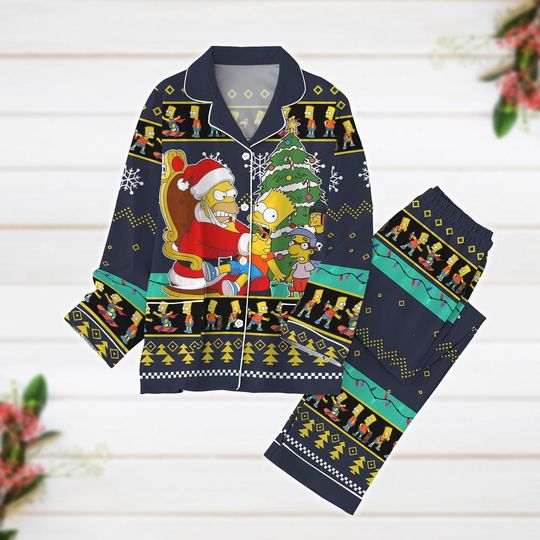 Christmas Pajamas, Simpsons Pajamas Set, Santa Simpsons Xmas Pajamas, Simpsons Homer Holiday Pajamas, Pajamas For Party