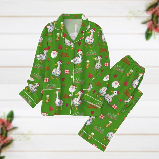 Christmas Pajamas, Ducks Santa Pajamas Set, Farmer Xmas Pajamas, Funny Animals Holiday Pajamas, Santa Claus Shirt, Farm Lover Gift
