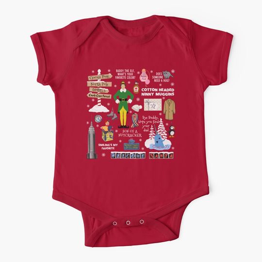 Buddy the Elf collage, Red background Baby One-Piece