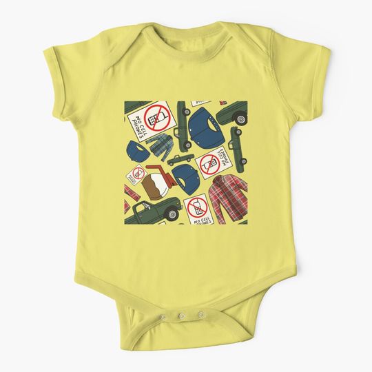 Lukes Flannel Shirt Fan Pattern Icons All Over Print Yellow Pack Baby One-Piece