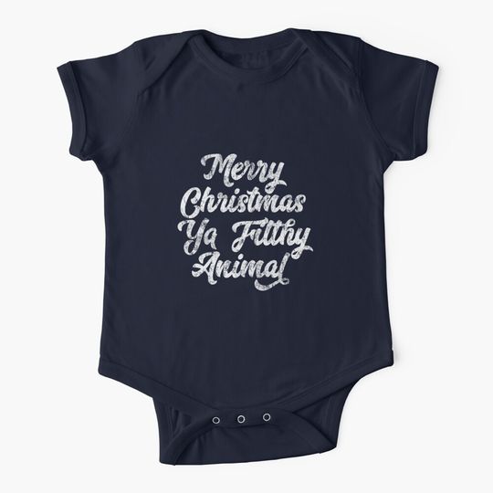 Vintage Distressed Merry Christmas Ya Filthy Animal Baby One-Piece