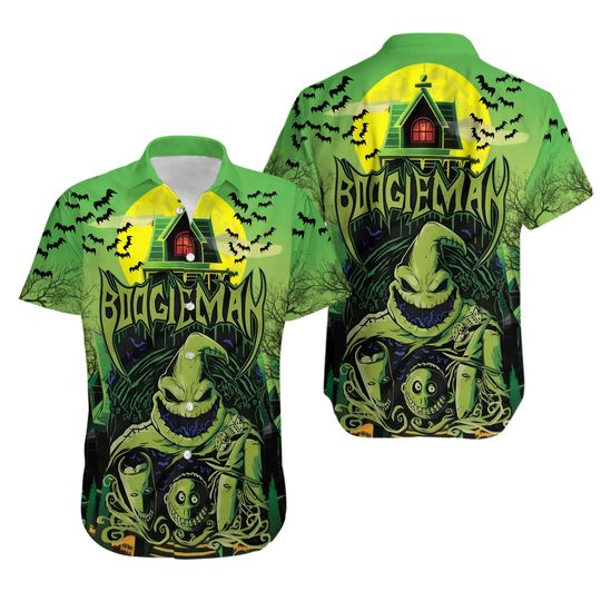 Halloween Oogie Boogie and Kids Hawaiian Shirt, Nightmare Before Christmas Hawaii Shirt, Horror Aloha Shirt, Lock Shock Barrel Button Shirt