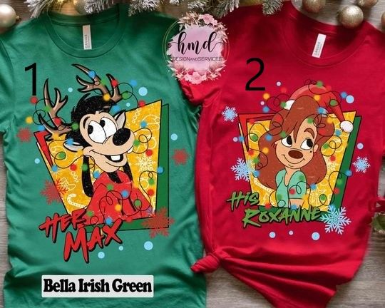 A Goofy Movie Couples Santa Her Max His Roxanne Christmas Light Shirt, Mickey's Very Merry Christmas Tee, Disney Disneyland Vacation Gift