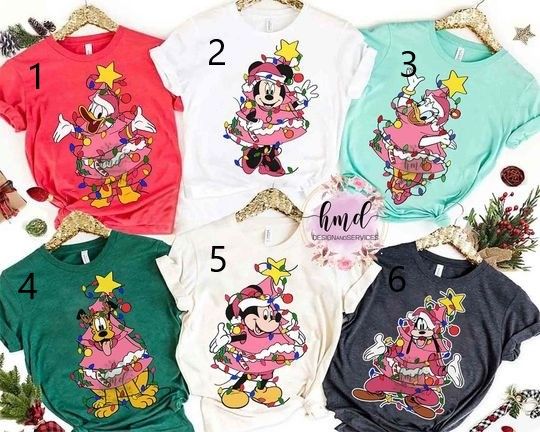 Disney Santa Mickey and Friends Pink Christmas Tree Light Matching T-shirt, Mickey's Very Merry Xmas Tee, Disneyland Family Holiday Gift