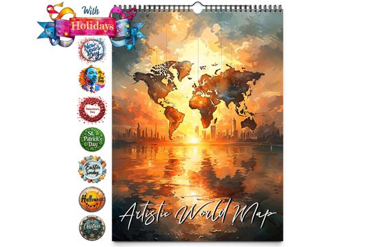 2025 Artistic World Map Wall Calendar