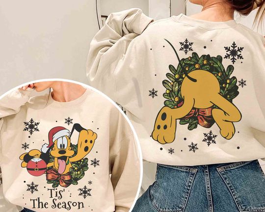 Pluto Dog Tis' The Season Christmas Shirt, Mickey's and Friends Very Merry Christmas Party 2024 Sweatshirt, Disney Magic Kingdom Family Trip Gift