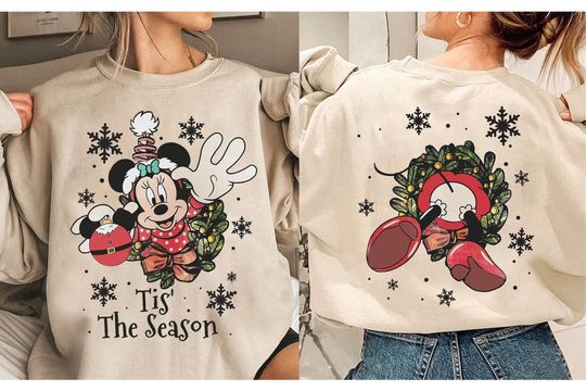 Cute Minnie Tis' The Season Xmas Shirt, Mickey's and Friends Very Merry Christmas Party Matching Sweatshirt, Disney Magic Kingdom Family Trip Gift