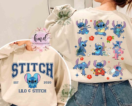 Two-Side Disney Stitch Aloha Emotions  T-shirt, Disney Lilo & Stitch Matching Sweatshirt, Cute Stitch Lover Shirts, Disneyland Vacation Family Trip