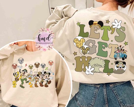 Cute Mickey Mouse & Friends Animal Kingdom Balloon Sweatshirt, Disney Safari Mode Let's Get Wild Tee, Magic Kingdom Family Vacation 2024 Trip