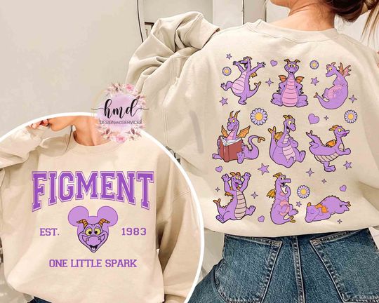 Two-Sided Figment Dragon One Little Spark 1983 Sweatshirt, Disney Epcot  Flower & Garden Festival 2024 Tee,  WDW Disneyland Family Vacation Gift