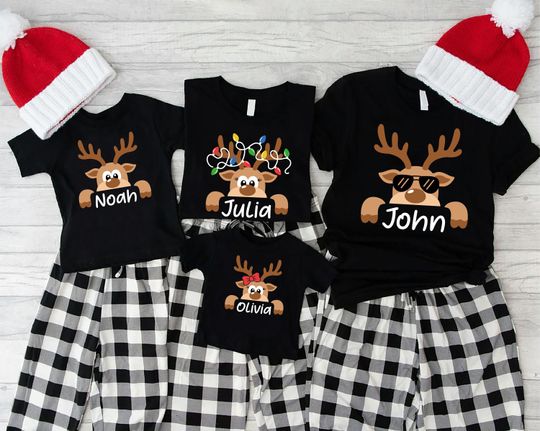 Reindeer Family Christmas Shirt,Personalized Christmas Family Shirt,Custom Family Name Tee,Funny Christmas Tee,Gift For Christmas,Xmas Gift
