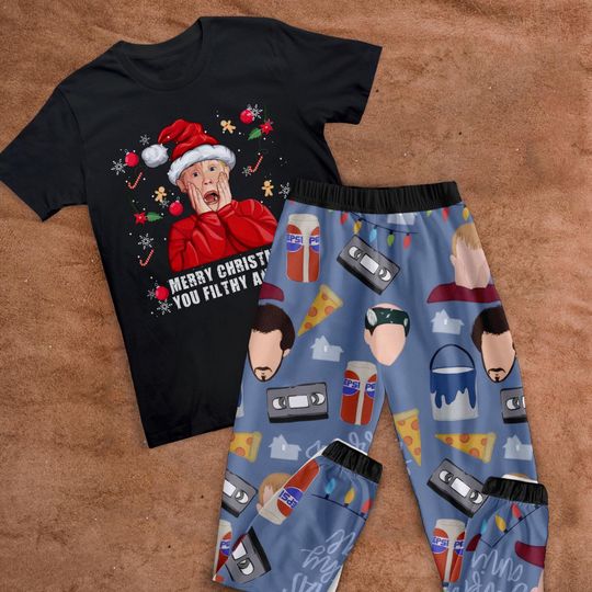 Home Alone Holiday Pajamas Set, Home Alone Personalized Family Pajamas, Home Alone Family Christmas Pajamas Set.