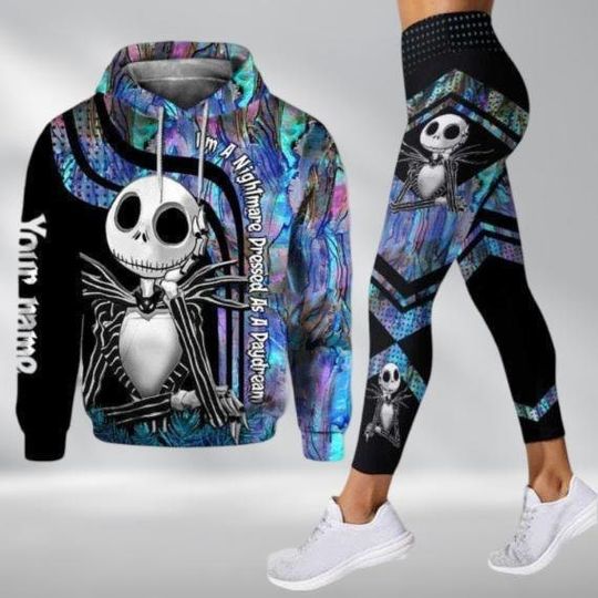 Jack Skellington Hoodie, Custom Halloween Hoodie, Skellington Womens Leggings, Skellington Costume, Disney Horror Characters Yoga Pants