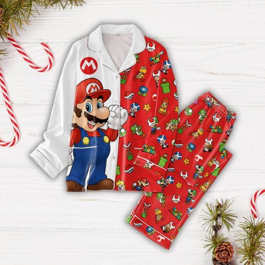 Super Mario Christmas Pajamas, Mario Gaming Women Pajamas, Video Game Shirt, Merry Christmas Pajamas For Party, Game Lover Gift