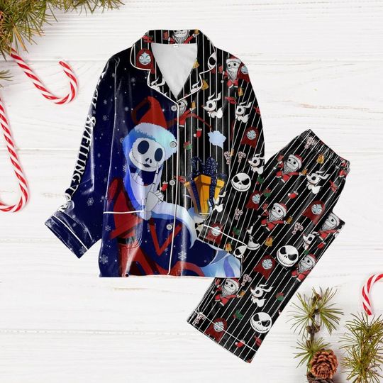 Christmas Jack Skellington Pajamas Set, Nightmare Before Christmas Holiday Pajamas, Jack And Sally Pajamas, Disney Xmas Pajamas