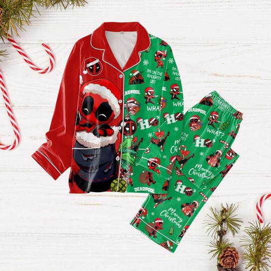 Christmas Deadpool Pajamas Set, I'm On The Naughty List Shirt, Marvel Deadpool Holiday Pajamas, Merry Christmas Pajamas, MCU Fan Gift