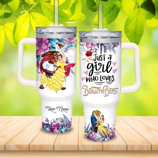 Beauty And The Beast Tumbler 40oz, Custom Belle And The Beast Tumbler, Just A Girl Loves Beauty And The Beast, Belle Princess Tumbler
