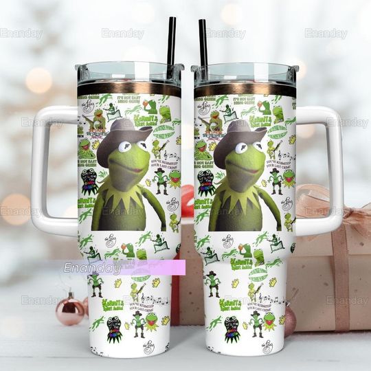 K the frog 40oz Tumbler, Kermit Frog Tumbler, Frog Green Tumbler, Kermit Tumbler Cup, Stainless Steel Tumbler, Tumbler With Straw
