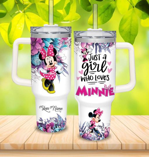 Just A Girl Loves Minnie Tumbler, Custom Minnie Tumbler 40oz, Minnie Mouse Tumbler, Personalized Tumbler 40oz, Stainless Steel Tumbler