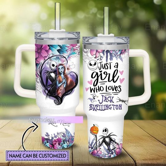 Halloween Just A Girl Loves Jack Skellington 40oz Tumbler, Custom Jack And Sally Tumbler, Nightmare Before Christmas, Halloween Movie Gifts