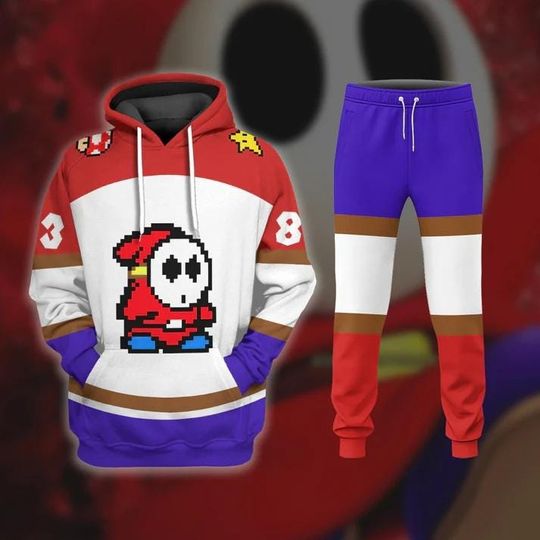 Custom Name Shy Guy Costume Hoodie Joggers, Super Mario Characters Cosplay Sweatshirt, Video Game Shirt, Xmas Gift, Gift For Him