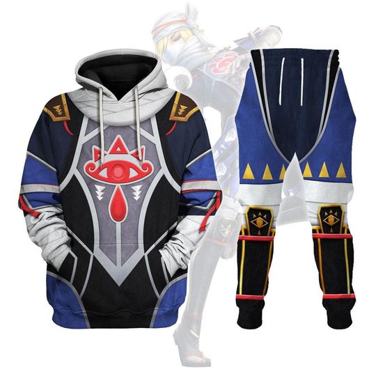 Legend Of Zelda Sheik Costume Cosplay 3D Hoodie, Zelda Characters Jogger Pants, Link Zelda Zip Hoodie, Nintendo Sweatshirt, Sport Pants
