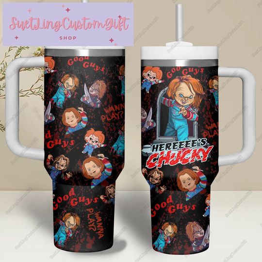 Chucky Tumbler 40Oz, Horror Movie Stainless Steel Tumbler, Chucky Cup, Chucky Coffee Tumbler, Chucky Travel Tumbler, Halloween Gifts