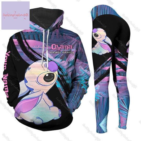 Custom Stitch Ohana Means Family Hoodie And Leggings, Stitch Hoodie 3D, Movie Womens Leggings, Disney Stitch Shirt, Stitch Lovers Gifts
