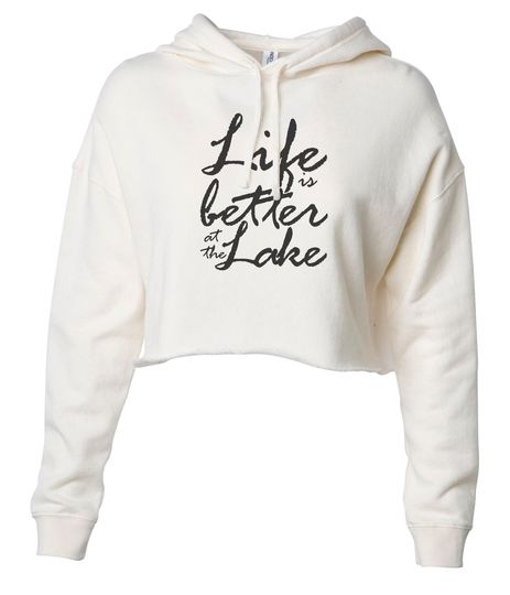 Women's Fall Crop Top Hoodie " Life is Better at the Lake " Crop Sweatshirt Gifts For Boating and Vacation - Workout Tank Cover Up