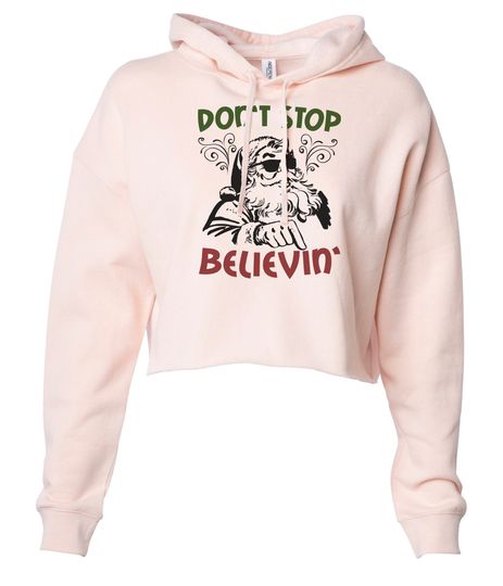 Super Soft Independent Crop Top Hoodies "Don't Stop Believin" - Holiday Ugly Sweater Christmas Party Collection - Trendy Santa Shirts