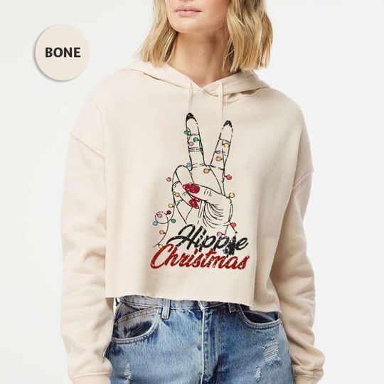 Independent Crop Hoodie for Christmas Fans - Christmas Peace Sign Print- Perfect Gift For Christmas