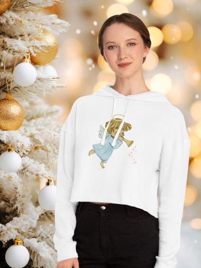 Christmas Angel Crop Sweatshirt, Retro Christmas Women's Hoodie, Holiday Pullover, Festive Xmas Jumper, Angelic Cropped Top