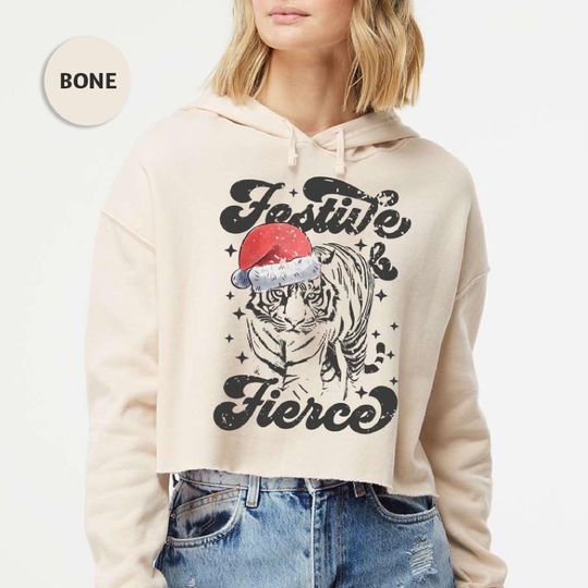 Independent Crop Hoodie for Fierce Christmas Fans - "Festive & Fierce" Tiger Print- Perfect Gift For Christmas