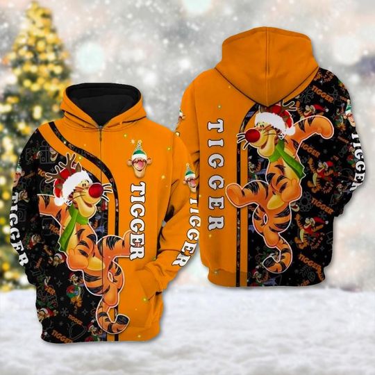 Winnie The Pooh Christmas Sweatshirt, Tigger 3D Xmas Holiday Hoodie, Christmas Cartoon Character 3D Sweater, Magic Kingdom Shirt