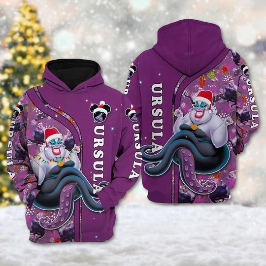 Ursula 3D Christmas Hoodie, The Little Mermaid Evil Witch Sweater, Christmas Holiday Unisex Sweatshirt, Xmas Party All Over Print Hoodie