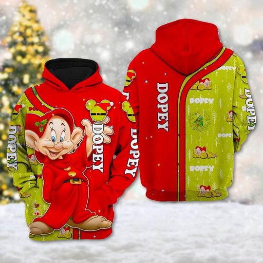 Dopey Dwarfs 3D Christmas Hoodie, Seven Dwarfs All Over Print Hoodie, Snow White Cartoon Xmas Party Sweater, Magic Kingdom Shirt