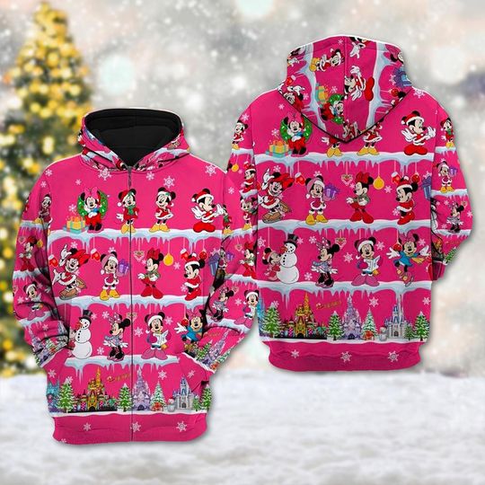 Minnie Mouse Christmas 3D Hoodie, Mickey Mouse and Friends Christmas Sweater, Christmas Holiday Shirt, Cartoon Magic Kingdom Shirt