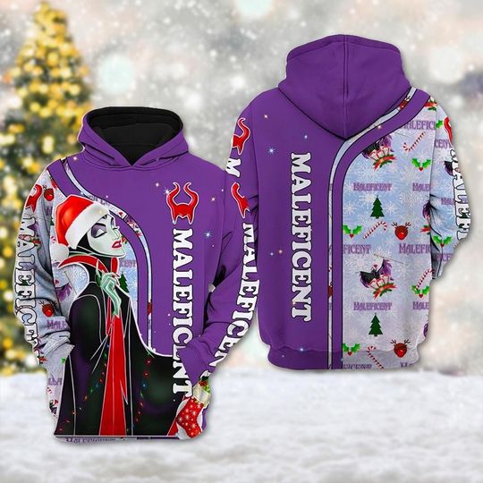 Maleficent Christmas 3D Sweater, Villain Cartoon Character Xmas Party Hoodie, Maleficent Christmas Holiday Sweatshirt, Magic Kingdom Shirt