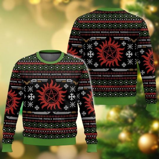 Christmas Supernatural Ugly Sweater, Supernatural TV Series Sweater, Winchester Brother Holiday Sweater, Movie Ugly Xmas Sweater Family