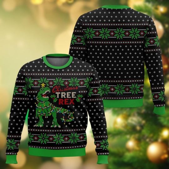 Funny Tree Rex Ugly Christmas Sweater, Dinosaur T Rex Xmas Sweater, Dino Christmas Gift For Men Women Kid, Christmas Tree Rex Sweater