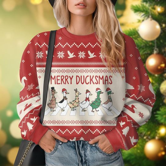 Duck Santa Hat Christmas Ugly Sweater, Merry Duckmas Sweater, Duck Light Christmas Shirt, Animal Xmas Sweater, Farmer Shirt, Funny Gift
